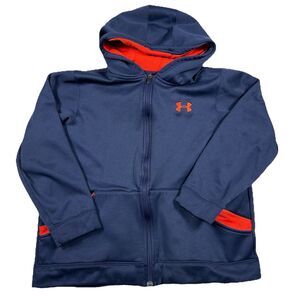 Under Armour Jacket Hooded Boys M L ? Blue Orange Hoodie Full Zip Athletic Sport